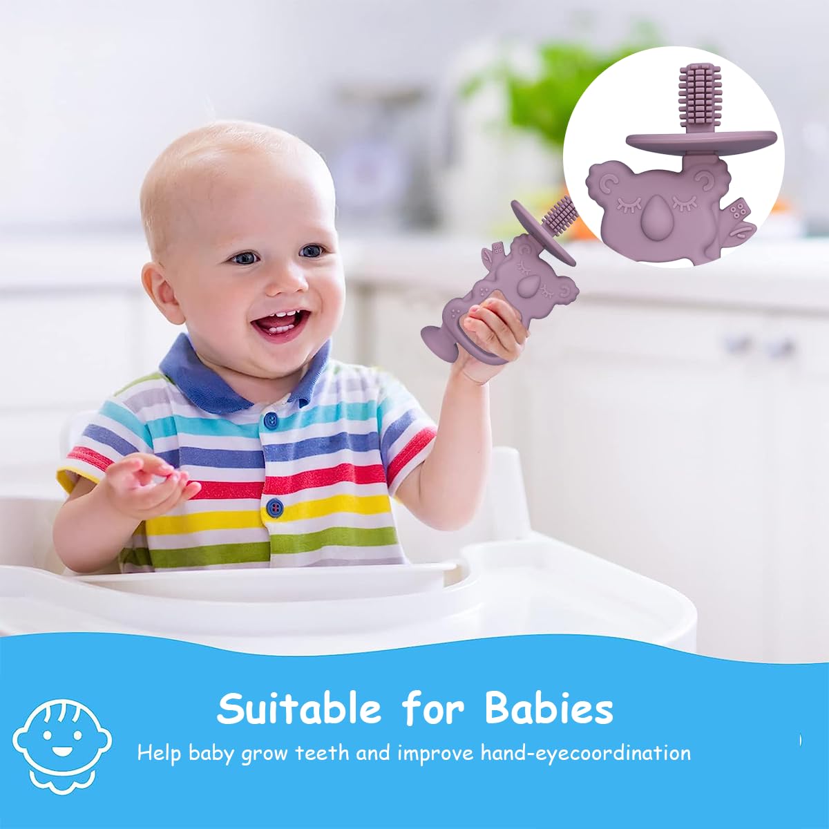 SNOWIE SOFT 2 in 1 Baby Teething Toy and Toothbrush for Baby 8+ Months with Suction Base, Food Grade Silicone Teether Toy, Cute Cartoon Koala Design Easy Grip and Portability Hygienic SNOWIE SOFT 2 in 1 Baby Teething Toy and Toothbrush for Baby 8+ Months with Suction Base, Food Grade Silicone Teether Toy, Cute Cartoon Koala Design Easy Grip and Portability Hygienic